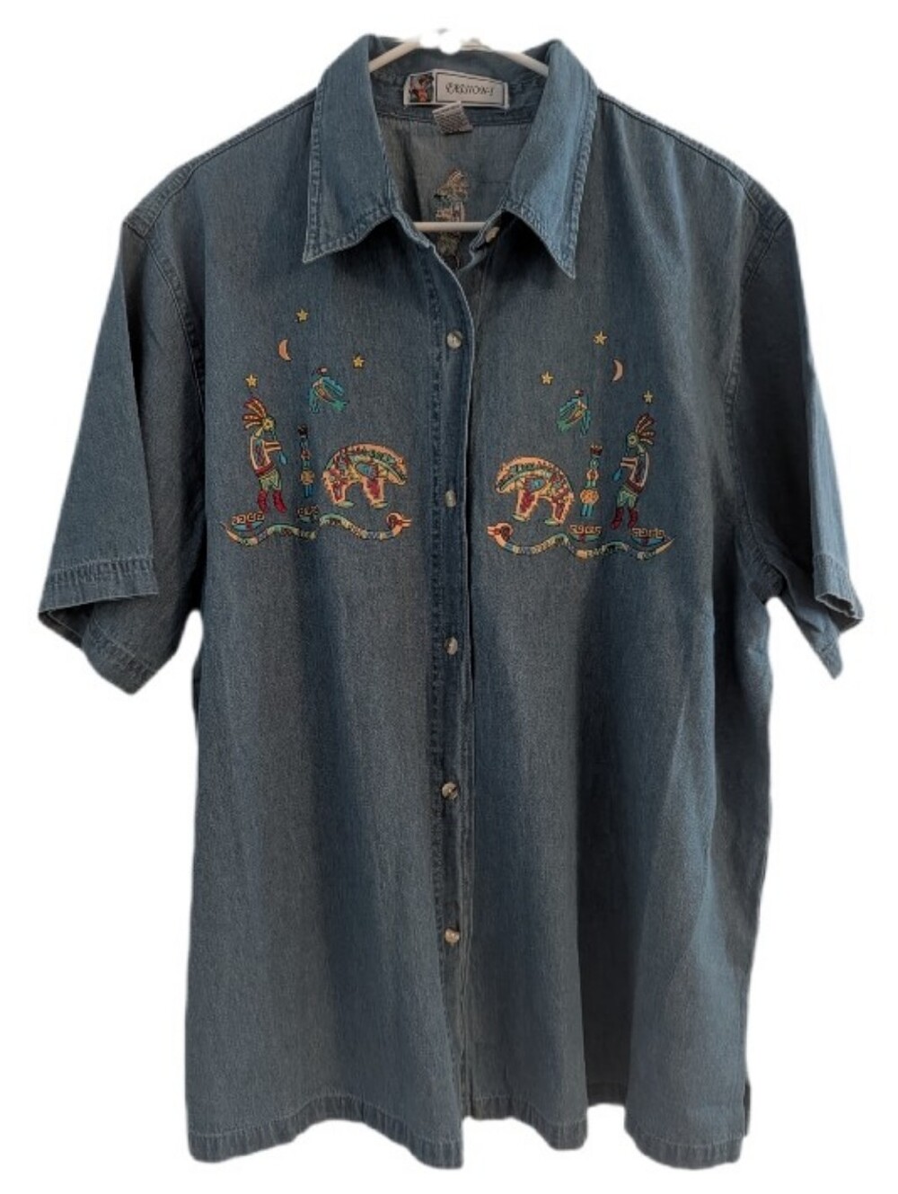 Passion-I Blue Denim Short-Sleeve Embroidered Button-Down 1X